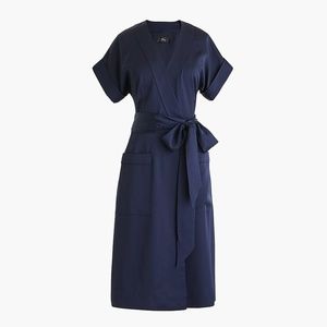 J.Crew Short-sleeve wrap dress in satin-navy crepe